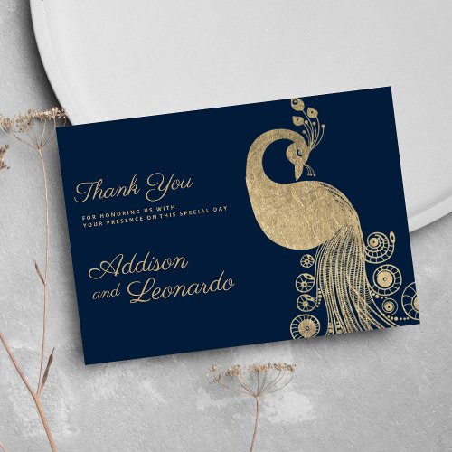 Luxury blue gold royal peacock elegant Thank You Invitation