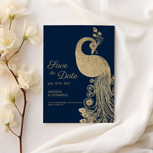 Luxury blue gold royal peacock Save the Date  Invitation