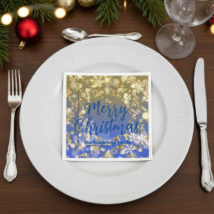 Luxury Blue Gold Snowflake Winter Holiday Party Napkins
