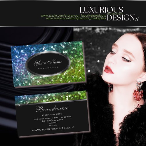Luxury Blue Green Glitter Shimmery Stars Elegance Business Card