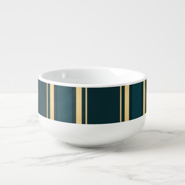 Luxury Blue Green Gold Stripe Gift Wrap Pattern Soup Mug (Front)