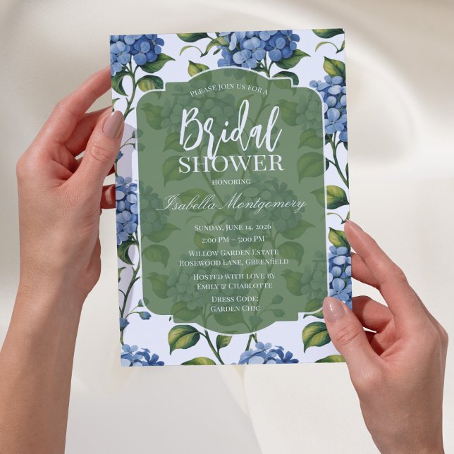 Luxury Blue Hydrangea Bridal Shower Invitation (Luxury Blue Hydrangea Bridal Shower Invitations)