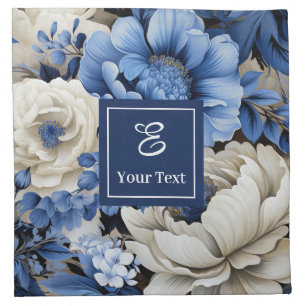 Luxury Blue Ivory Flowers Personalized Cloth   Napkin