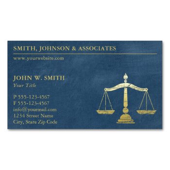 Luxury Blue Lawyer Scales Of Justice Gold Look Magnetic Business Card by superdazzle at Zazzle