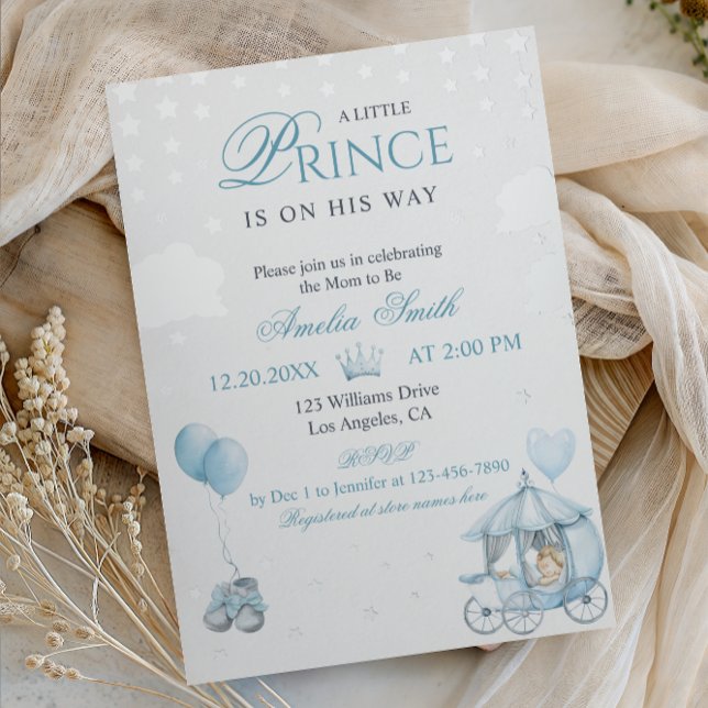 Luxury Blue Little Prince Real Foil Baby Shower  Invitation (Creator Uploaded)