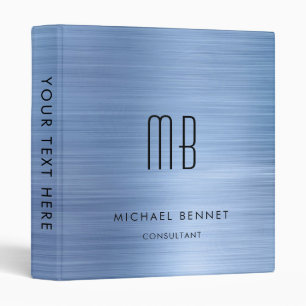 Luxury Blue Metallic Monogram Business 3 Ring Binder