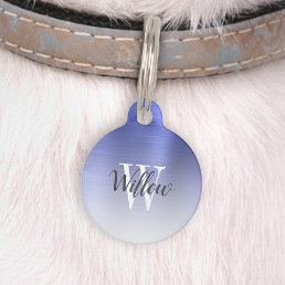 Luxury Blue Ombre Brushed Metal Monogram Pet ID Tag