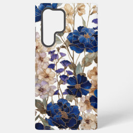 Luxury Blue Peony & Champagne Floral Samsung Galaxy S22 Ultra Case