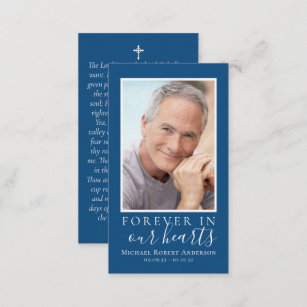 Luxury Blue Photo Memorial Prayer Card