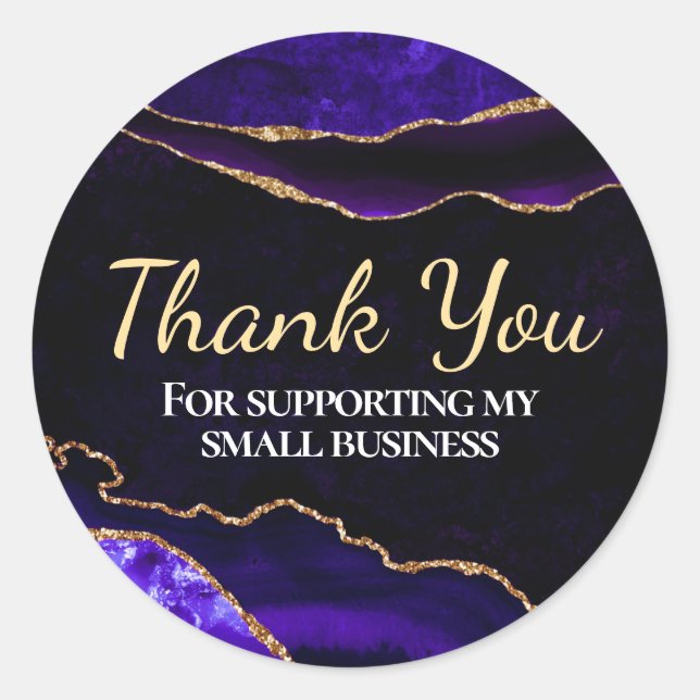 Luxury Blue Purple and Gold Glitter Agate Business Classic Round Sticker (Front)