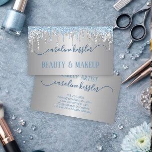 Luxury Blue Silver Makeup Artist & Hair Stylist Business Card