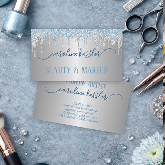 Luxury Blue Silver Makeup Artist & Hair Stylist Business Card