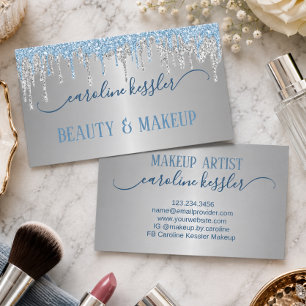 Luxury Blue Silver Makeup Artist & Hair Stylist Business Card