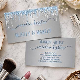 Luxury Blue Silver Makeup Artist & Hair Stylist Business Card