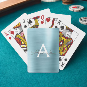Luxury Blue Stainless Steel Monogram Poker Cards