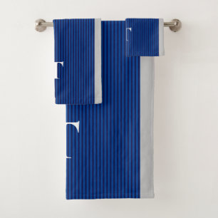 Luxury Blue Striped Boy Monogrammed Bath Towel Set
