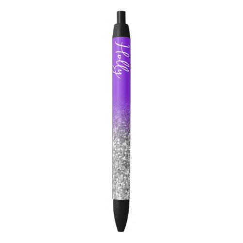 Luxury Blue Violet Silver Glitter Ombre Black Ink Pen
