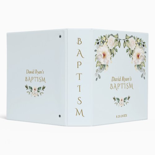 Luxury Blue White Flowers Boy Baptism Photo Album  3 Ring Binder