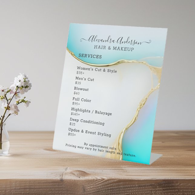 Luxury Blue White Gold Accents Agate Price List Pedestal Sign (Luxury Blue White Gold Accents Agate Price List Pedestal Sign)