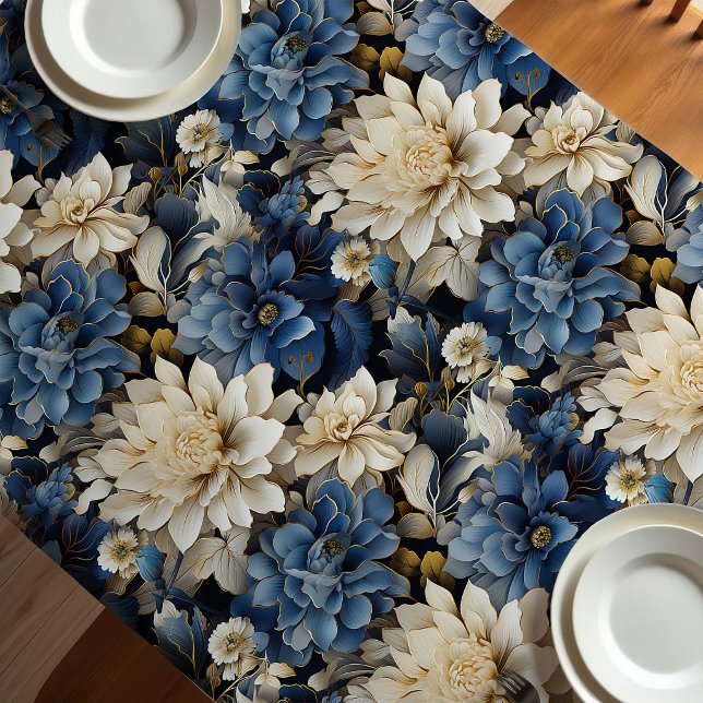 Luxury Blue White Ivory Floral Soft Tablecloth (Luxury Blue White Ivory Floral Soft Tablecloth)