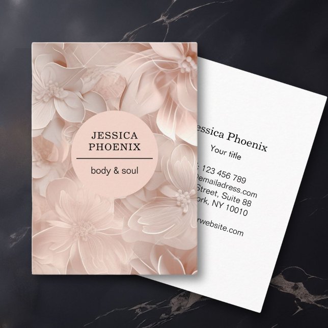 Luxury, Blush-Beige, Circle, Flower, Salon Business Card (Luxury, Blush-Beige, Circle, Flower, Salon Business Card)