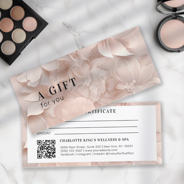 Luxury, Blush-Beige, Flower QR Code (Customer specific, modern, luxury, beige-blush, floral, feminine, QR code business gift certificates)
