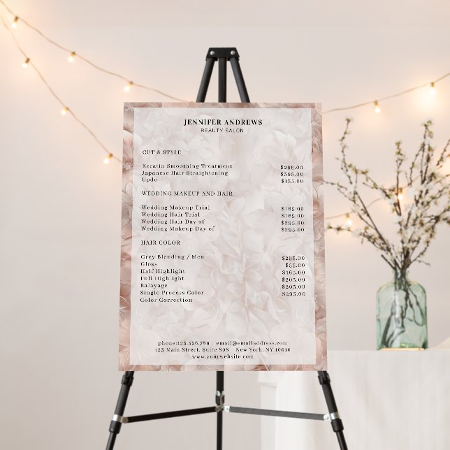 Luxury, Blush-Beige, Flower, Salon Price List  Foam Board (In Situ (Stand))
