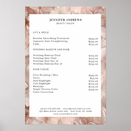 Luxury Blush_Beige Flower Salon Price List  Poster