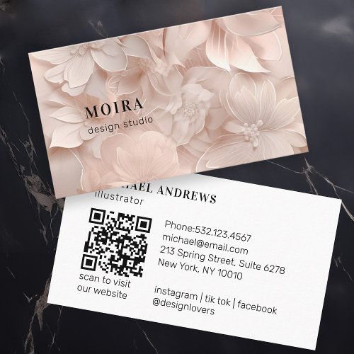 Luxury Blush_Beige Flower Salon QR Code Business Card