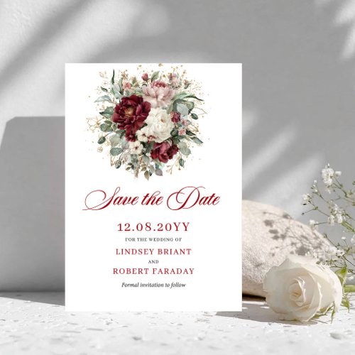 Luxury Blush Burgundy Floral Save The Date