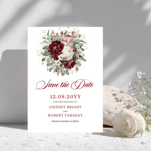 Luxury Blush Burgundy Floral Save The Date (Luxury Blush Burgundy Floral Save The Date)