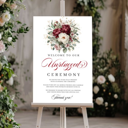 Luxury Blush Burgundy Unplugged Ceremony Sign