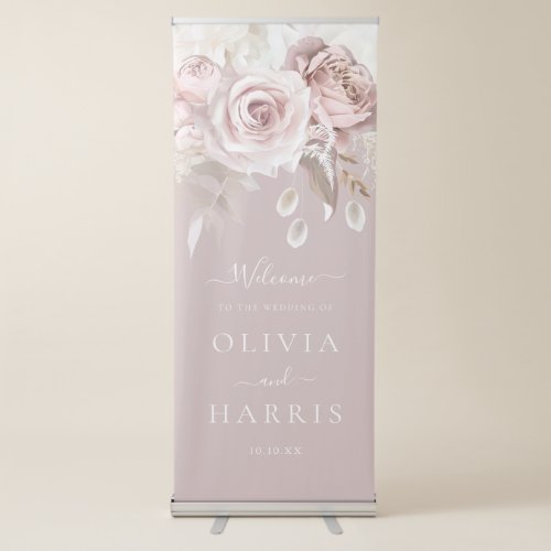 Luxury Blush  Dusty Rose Floral Wedding Retractable Banner