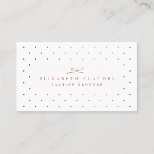Luxury Blush Faux Rose Gold Foil Dots Elegant bow Business Card (Front)