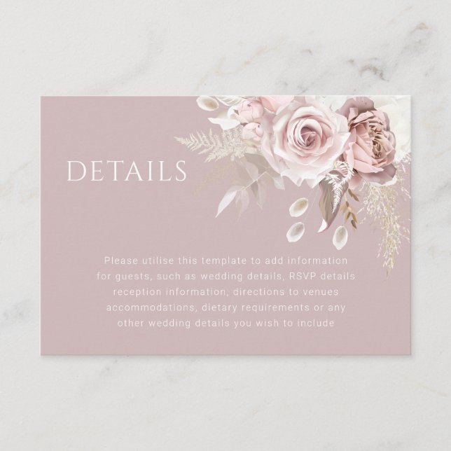 Luxury Blush Floral Botanical Wedding Details Enclosure Card (Front)