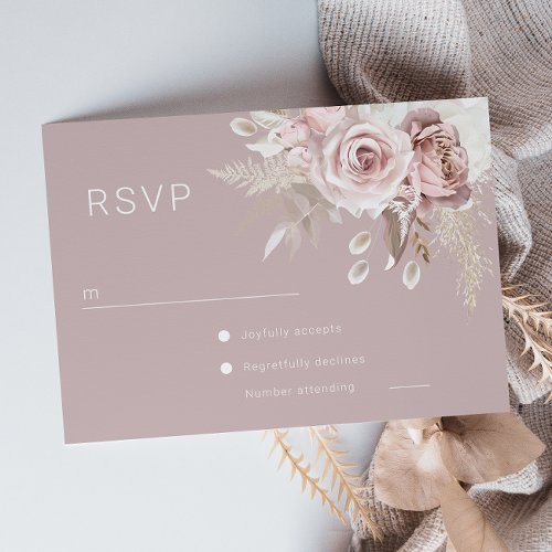 Luxury Blush Floral Botanical Wedding RSVP Card