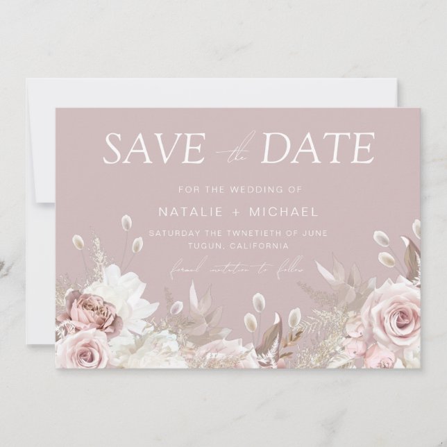 Luxury Blush Floral Botanical Wedding Save The Date (Front)