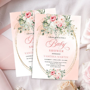 Luxury Blush Floral Gold Baby Shower Invitation