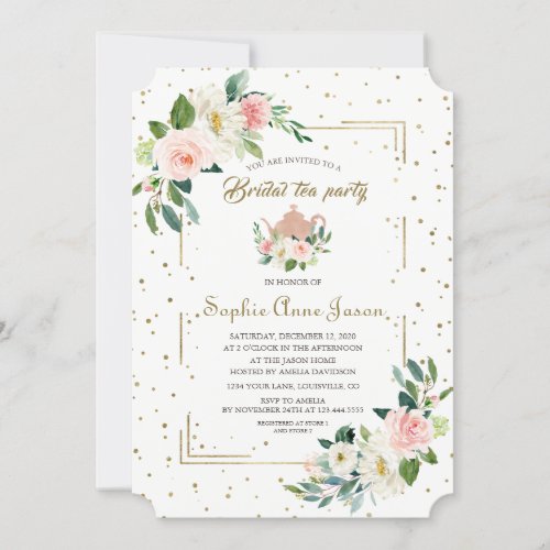 Luxury Blush Floral Gold Glitter Bridal Shower Invitation