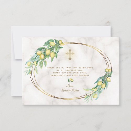 Luxury Blush Floral Gold Marble Girl Confirmation Thank You Card