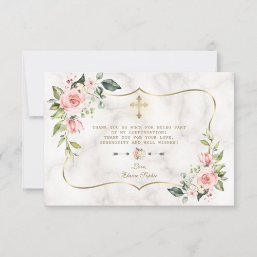Luxury Blush Floral Gold Marble Girl Confirmation Thank You Card