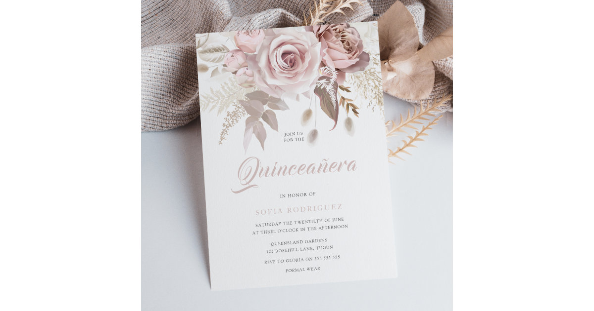 Luxury Blush Flowers Elegant Quinceanera Invitation | Zazzle