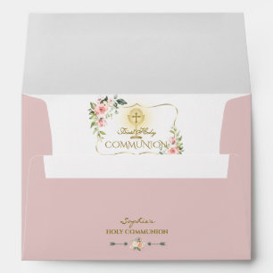 Luxury Blush Flowers Gold First Holy Communion Envelope