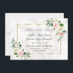 Luxury Blush Flowers Gold Frame Marble Wedding Save The Date<br><div class="desc">Romantic and elegant design featuring pink,  blush,  cream watercolour flowers,  unique gold frame,  floral divider; on the back floral bouquet on white cream marble background. Use Personalize tool to add your info,  make changes. Matching items could be found in my Spring Blush Flowers Collection.</div>