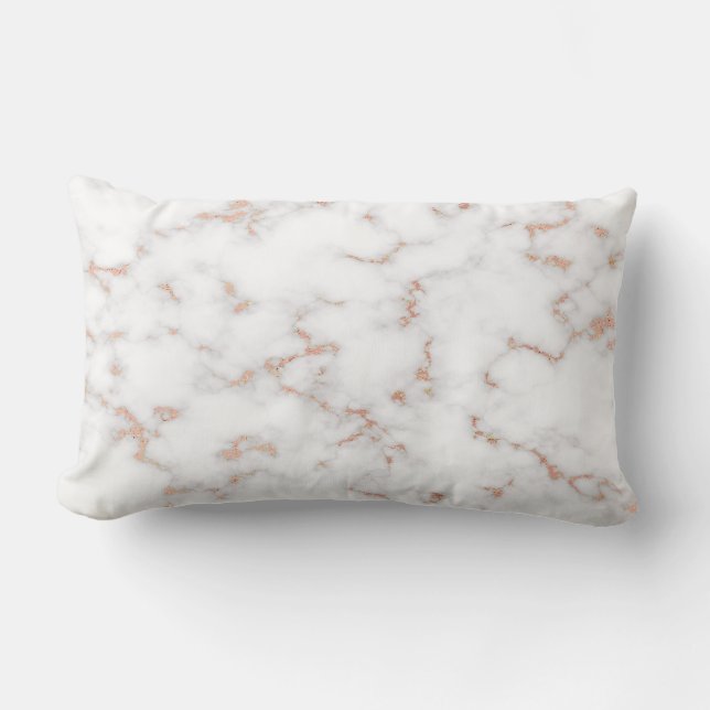 Luxury Blush Glitter Pink White Marble Cotton Lumbar Pillow (Front)