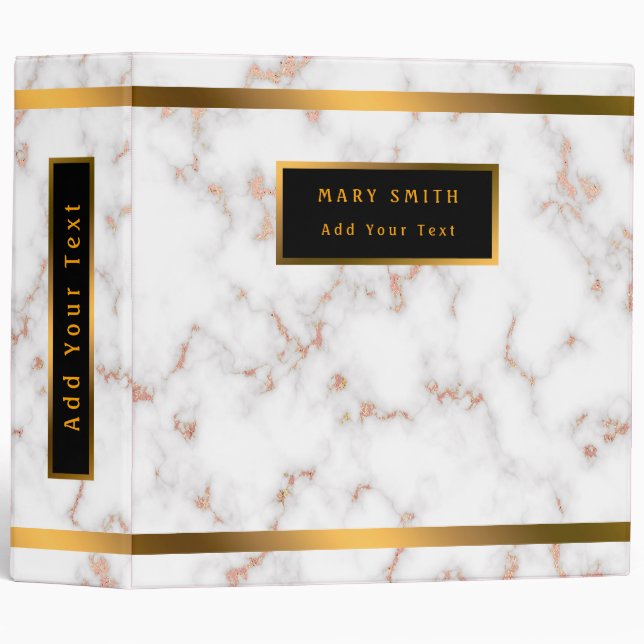 Luxury Blush Glitter Pink White Marble Customize 3 Ring Binder (Front/Spine)
