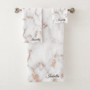 Luxury Blush Glitter Pink White Marble Customize Bath Towel Set