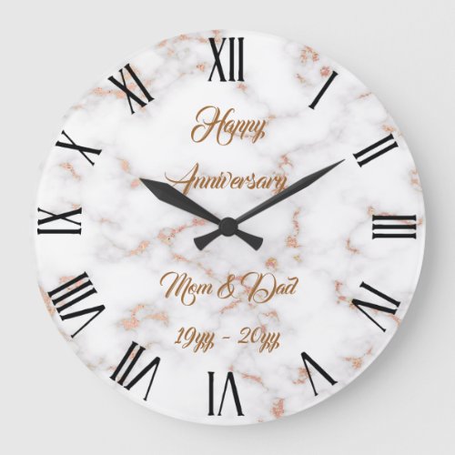 Luxury Blush Glitter Pink White Marble Customize Large Clock