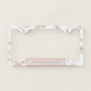 Luxury Blush Glitter Pink White Marble Customize License Plate Frame