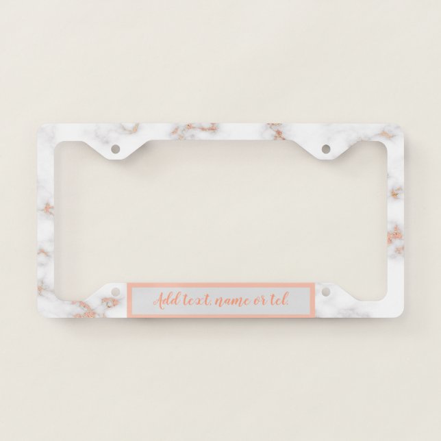 Luxury Blush Glitter Pink White Marble Customize License Plate Frame (Front)